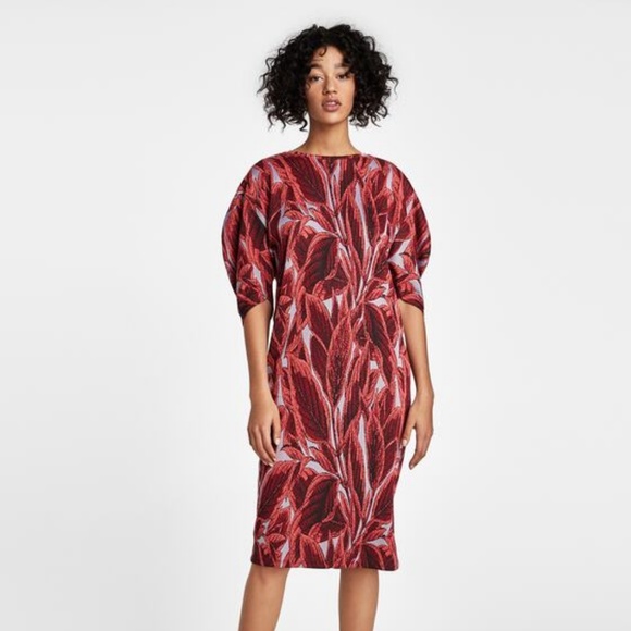 [LAST] NWT Zara S Puff Sleeve Jacquard Dress - Picture 2 of 7